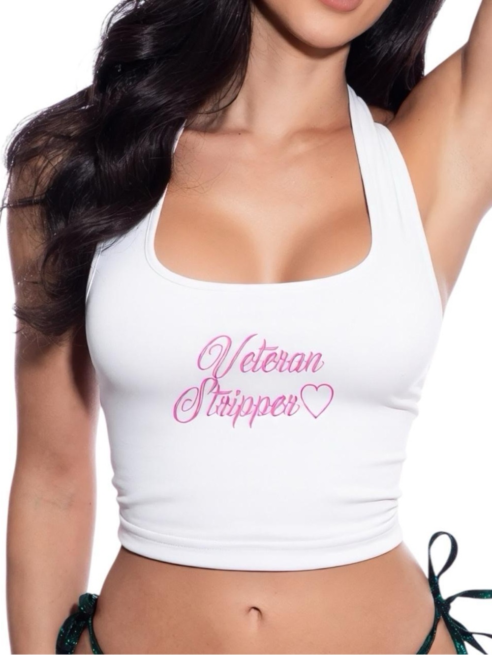 GrlFriday Shop "Veteran Stripper" Graphic Halter Top